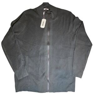 COOFANDY Men‎ Full Zip Knit Cardigan Sweater Jacket Black Ribbed Pockets XL NWT